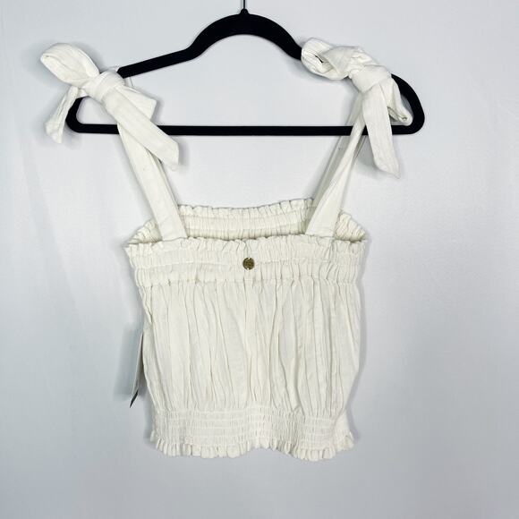 New Ripcurl Medium Cream Norah Tank Top Smocking Shoulder Tie Cotton Gauze Bone - Picture 2 of 11
